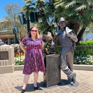 Disney Mickey Mouse Retro Swing Dress Poplin Striped Red and Blue